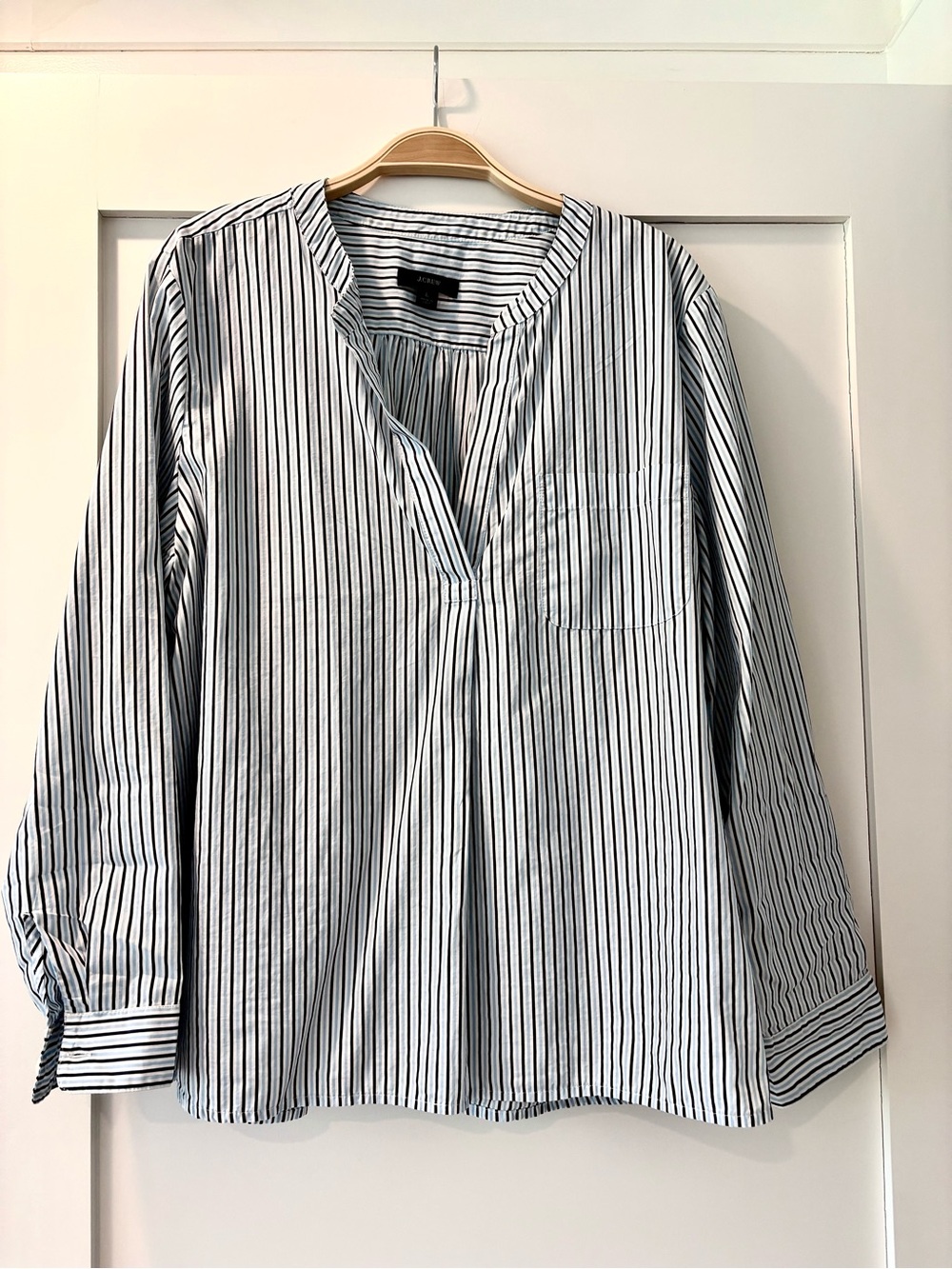 J. Crew White Cotton Shirt with Navy and Light. Our Vertical Stripes